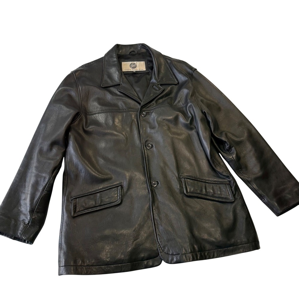 Stone Mountain Mens Genuine Soft Leather Jacket Black XL Classic Button Front